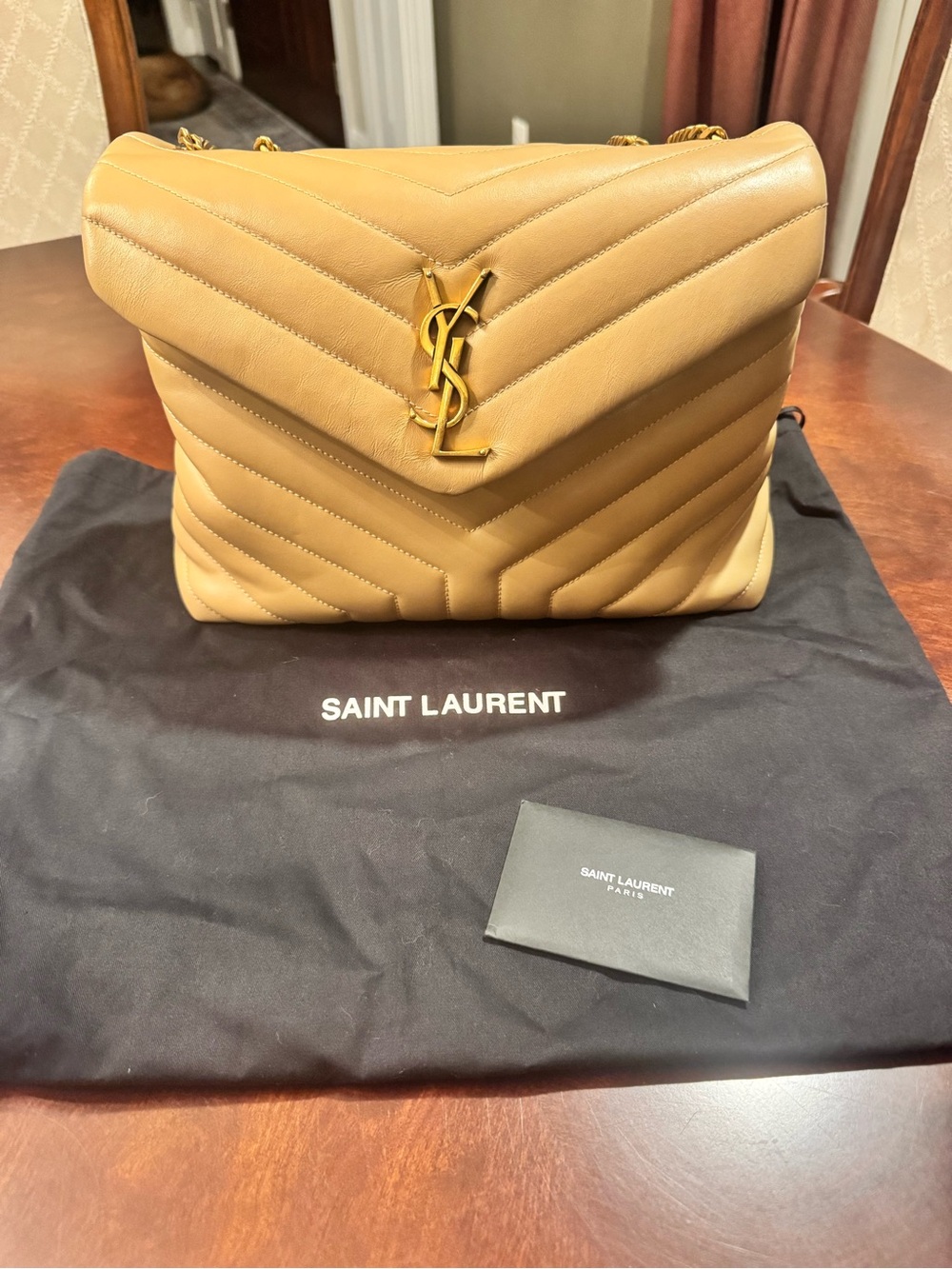 Saint Laurent Beige Chevron Loulou Medium Chain Shoulder Bag - excellent cond! - Picture 3 of 15